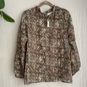 World Market Earth Tone Lightweight Semi Sheer Blouse Large/XL